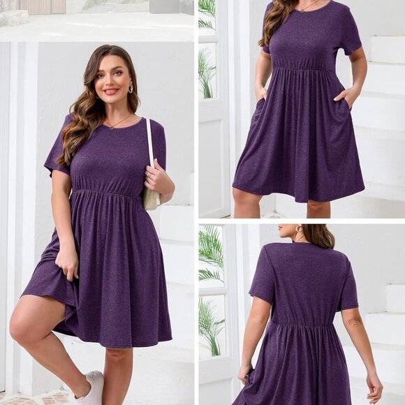 Plus Size Maxi Dress Summer Casual Short Sleeve Pockets Elastic Waist - Picture 6 of 6